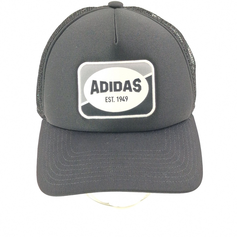Adidas Hat Cap Snap Back One Size Black AEROREADY Trucker Mesh Patch Mens